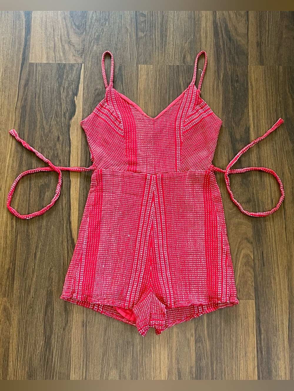 Express red and white woven pattern retro style romper